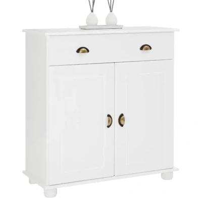 Image de IDIMEX Buffet Colmar Commode bahut vaisselier Meuble Bas Rangement avec 1 tiroir et 2 Portes battantes, en pin Massif lasuré Blanc