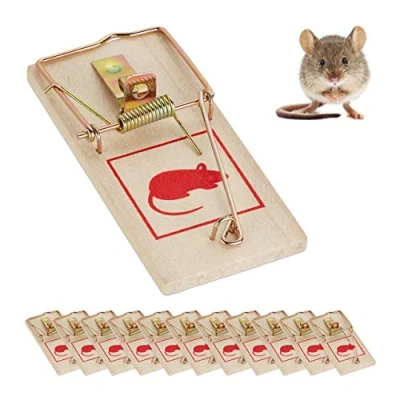 Image de Relaxdays Tapette à souris en lot de 12, pièges classiques, réutilisables, sans poison, souricière, métal, bois, nature