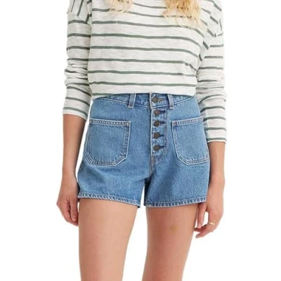 Image de LEVIS 80S MOM Short Patch Pckt Med Indigo Worn in, PORTÉ dans aux Femmes, in Patches Short,