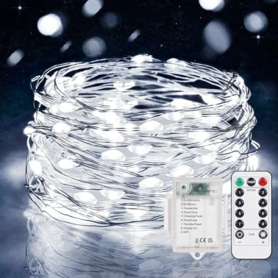 Image de Vacoulery Guirlande Lumineuse LED avec Minuterie, 1 Pack 5M 50LED à Piles Etanche Lumière 8 Modes Décoration Intérieur pour Chambre Mariage Soirée Jardin