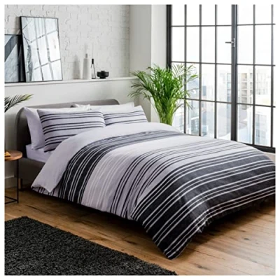 Image de Sleepdown Parure de lit avec Housse Couette et taie d&#039;oreiller à Rayures texturées Noir/Gris King