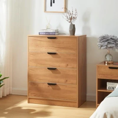 Image de [en.casa] Commode avec 4 Tiroirs Spacieux Meuble de Rangement Style Intemporel pour Salon Chambre Entrée Classeur Bureau MDF 90 x 70 40 cm Effet Chêne