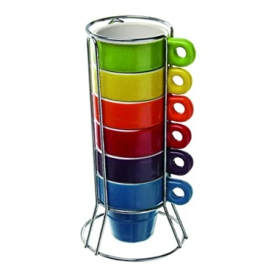 Image de Paxanpax PSA462 Lot de 6 tasses à café en céramique empilables avec support, Multiples