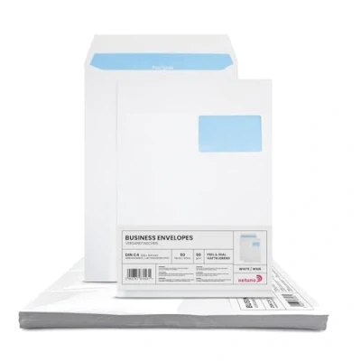 Image de Netuno 50 enveloppes d&#039;expédition blanches C4 229 x 324 mm 90g grandes avec fenêtre à droite pochettes a4