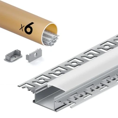 Image de KOSOOM profilé alu pour bandes LED 2m x 6 pièces, couvercle opaque, taille du profil 28 13,8mm (largeur lacet 64,2mm), convient de bande maximale 20,2 mm