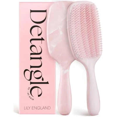 Image de Brosse demelante et coiffante pour cheveux bouclés de Lily England à boucles sans douleur humides secs avec poils flexibles femmes 3c 4c, Rose