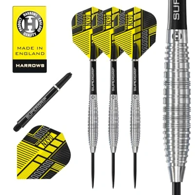 Image de Harrows Lot de 10 Fléchettes professionnelles NX90 Bomb &amp; Parallèle Pointe en acier tungstène 90 % Tous poids Avec tiges noires Supergrip Midi et ailettes