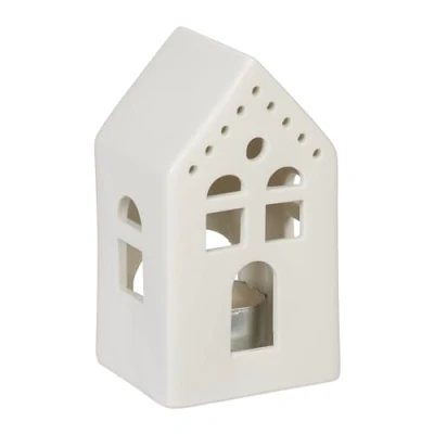 Image de Relaxdays Photophore en Forme de Maison, pour 1 Bougie Chauffe Plat, H x L P : 12 6,5 6 cm, Blanc