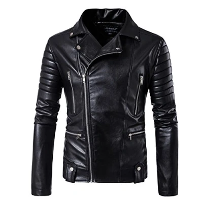 Image de Biker Homme Veste en Similicuir Jacket Blouson Cuir Manteaux Noir S