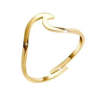 Image de GD GOOD.designs EST. 2015 Bague vague Or pour femme Résistant à l&#039;eau réglable en acier inoxydable I Boîte cadeau incluse