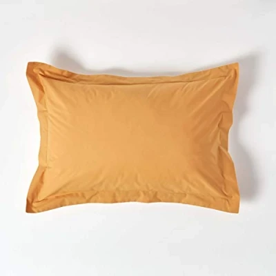 Image de HOMESCAPES Taie d&#039;oreiller rectangulaire 100% Coton égyptien 200 Fils Coloris Jaune Moutarde 50x75 cm