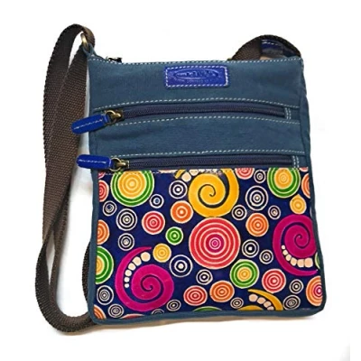 Image de sac en coton ethnique avec imprimés colorés et inserts cuir, à bandoulière cuir pour femmes ethniques indiennes colorées (Bleu)