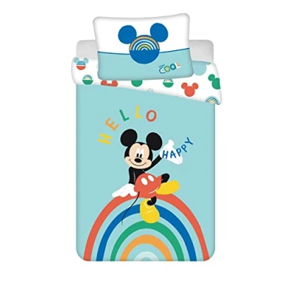 Image de JFabrics Disney Mickey Mouse Parure de lit pour bébé avec Housse Couette et taie d&#039;oreiller 100% Coton Bleu 100 x 135 cm + Pillowcase 60 40