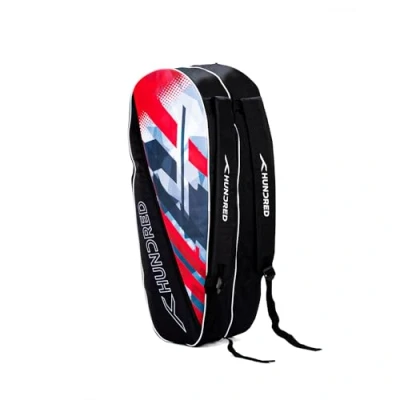 Image de HUNDRED Ideal Badminton and Tennis Racquet Kit Bag (Black) Material: Polyester Multiple Compartment with Side Pouch Easy Carry Handle Padded Back Straps Front Zipper Pocket (Red, 6 in 1)