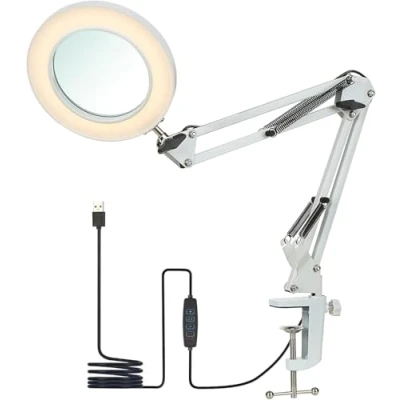 Image de Lampe avec loupe 8 x de bureau pince esthéticienne travail Réglage continu Modes 3 couleurs