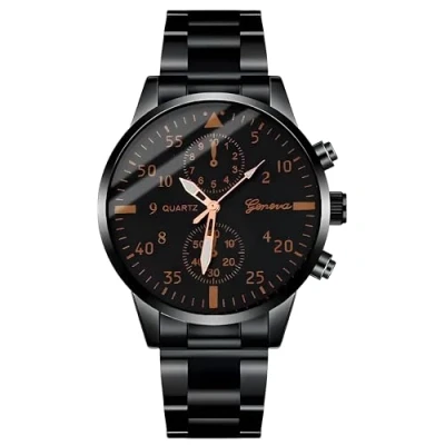 Image de Retoo Montre bracelet analogique à quartz pour homme avec en acier inoxydable minimaliste unisexe Style décontracté Cadeau classique élégant et femme Noir, Noir ,