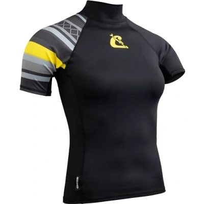 Image de Cressi Shield Lady Rash Guard Short/SL Black Yellow Rashguard à Manches Courtes Protection pour SUP et Sports Nautiques, Noir/Gelb, XXL/6, Femmes