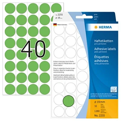 Image de Herma 2255 Étiquettes universelles support perforé diamètre 19 mm 1280 pièces Vert