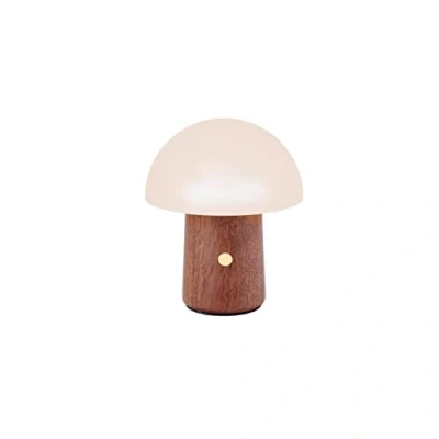 Image de Gingko Lampe champignon Alice RVB à 7 couleurs changeantes, batterie longue durée, chargement USB C, 3 modes d&#039;éclairage, bois certifié FSC avec verre dépoli, contrôle tactile (mini, noyer)