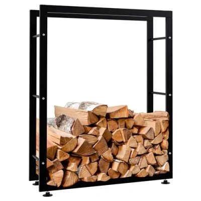 Image de CLP Porte bûches pour Bois De Cheminée Keri V2 en Métal Noir I Chaminée Solide Et Moderne Support Bûches, Couleur:Noir, Taille:25x80x100 cm