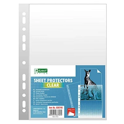 Image de D.RECT ​​ Pochettes Perforées Format A4 75 Microns Paquet de 100 Unités Transparent Perforé Lisse Poches en Polypropylène Qualité