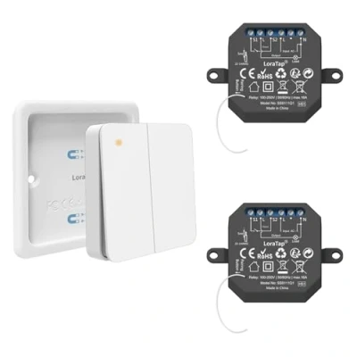 Image de LoraTap Kit Interrupteur sans Fil, Portée 200 m, Émetteur Radio 868 MHz, Commutateur Mural Va et Vient, Commande à Distance, Télécommande on/Off pour Éclairage, 2 Canaux