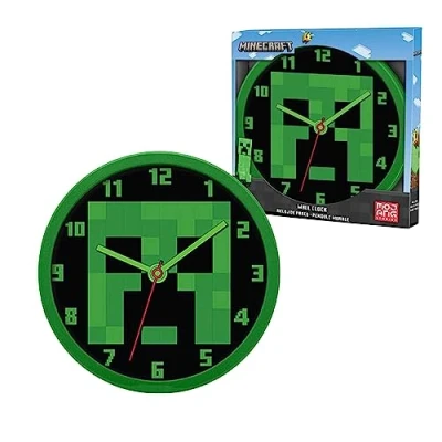 Image de SRV Hub Minecraft horloge murale éducative pour enfants, 25 cm, à son minimal apprendre les cadran coloré, quart de marquage, analogique enfants garçons