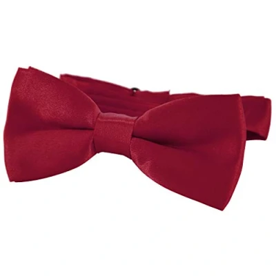 Image de DonDon Nœud papillon avec crochet Pour enfants Garçon lié et réglable 9 x 4,5 cm rouge foncé brillant effet soie