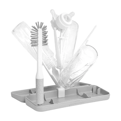 Image de Ubbi Ensemble égouttoir et brosses, comprend un étui de voyage une brosse à biberons pour rangement compact, peut contenir jusqu&#039;à 8 biberons, accessoires bébé, gris