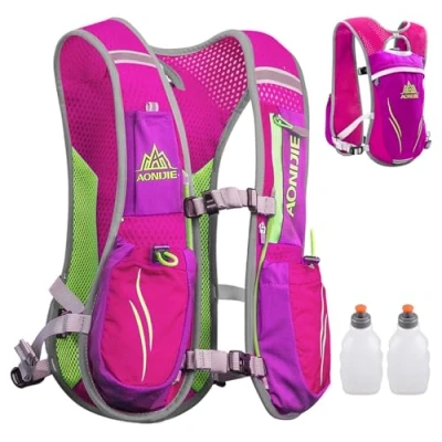 Image de TRIWONDER Sac Trail 5,5L Gilet d&#039;Hydratation à Dos Hydratation Léger pour Marathon Randonnée VTT Course Running Homme Femme (Rose Rouge avec 2 Bouteilles d&#039;eau (250ml))