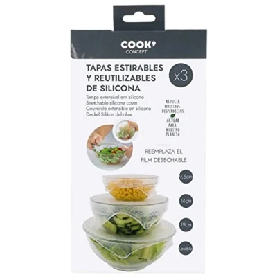 Image de COOK CONCEPT KB6031 Couvercle en Silicone Extensible Carre X3 Adaptable Facile à Utiliser Lot de 3