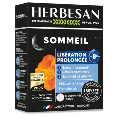 Image de HERBESAN NOCTAPHYT LIBÉRATION PROLONGÉ Mélatonine 1.8 mg Sommeil , réveil nocturne, décalage horaire 30 comprimés
