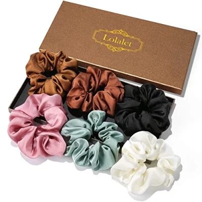 Image de Lolalet 6 Chouchous Cheveux en Satin, Chouchou Scrunchie avec Couleur Différente, Ties Cordes Élastiques pour Filles Femmes de Tous Âges