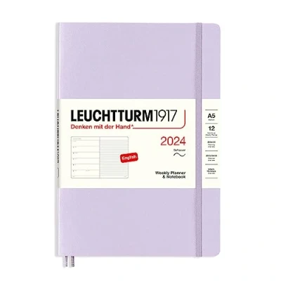Image de LEUCHTTURM1917 367772 Agenda semainier et bloc notes à couverture souple Format moyen A5, 2024, 12 mois, Lilac, en anglais