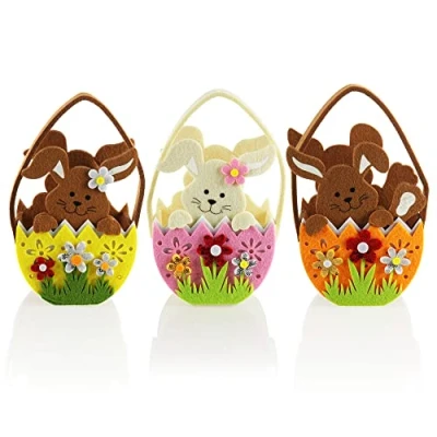 Image de com four® 3X Jolis Sacs en Feutre Panier Forme de Lapin pâques à remplir et Offrir (3 Poches 17x13cm)