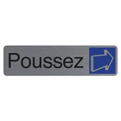 Image de Exacompta Réf. 67155E 1 Plaque de porte adhésive Poussez murale imprimée signalisation Sur tous supports Aspect aluminium brossé Dimensions : 16,5 x 4,4 cm