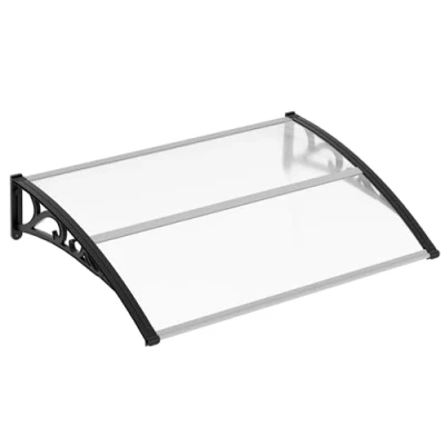 Image de Jiubiaz Auvent pour porte d&#039;entrée 150 x 100 cm en polycarbonate 5 mm Support polypropylène transparent