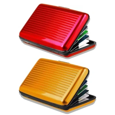 Image de Etui pour cartes de crédit en aluminium Idéal comme porte &amp; étui visite protection absolue contre la lecture non autorisée grâce à technologie NFC et RFID (Rouge or)