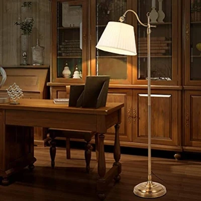 Image de ACMHNC Lampadaire Sur Pied Salon, Lampe Rétro Dimmable avec Télécommande, 3000k 6000k, E27 Chambre Doré Abat Jour en Tissu, Angle Réglable, Pour Bureau Étude