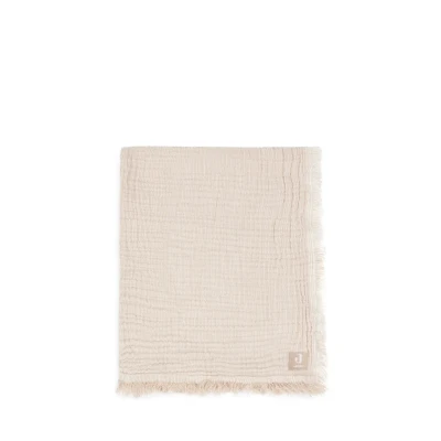 Image de Jollein Muslin Couverture Pour bébé Rayures à franges, Biscuit/Ivoire 120 x cm 100% coton lit d&#039;enfant Tog 0,5 Certifié GOTS Avec franges