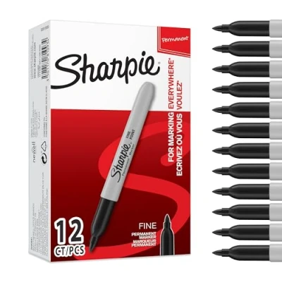 Image de Sharpie marqueurs indélébiles pointe fine encre noir permanent Boîte de 12