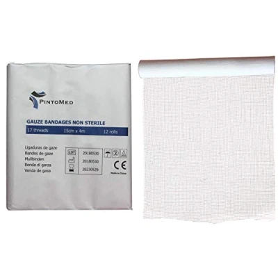 Image de PintoMed bandage en gaze non stérile, ajustables pour plaies, trousses de premiers secours à usage médical 12 rouleaux 5 cm, 7,5 10 cm ou 15 (15cm)