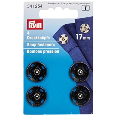 Image de Prym Boutons Pression en Laiton À Coudre 4 Pièces, 17 mm Diamètre, Noir