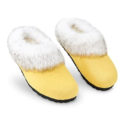 Image de DUNLOP Pantoufles Femme Chaussons Fourrure Semelles Antidérapantes (37, Moutarde, numeric_37)