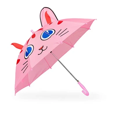 Image de Relaxdays Parapluie Enfant, Joli Motif Chat 3D, Protection Anti Pluie, Petits, diamètre 78 cm, poignée Canne, Rose