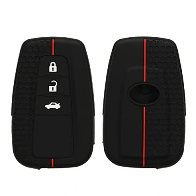 Image de kwmobile Coque clé de Voiture Compatible avec Toyota 3 Bouton RAV4 CHR Corolla 2021 Yaris Hilux Accessoire Protection étui Souple en Silicone Noir Rouge