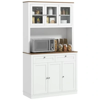 Image de Buffet haut cuisine HOMCOM 6 portes 2 tiroirs étagères réglables MDF et panneau de particules 100x40x180cm blanc