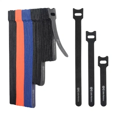 Image de Cable Matters Paquet de 100 Attache réutilisables (Scratch Cable) 10+15+20cm avec crochet et boucle, résistance à une traction 19kg multicolores noirs, bleus, orange, enroulement fils