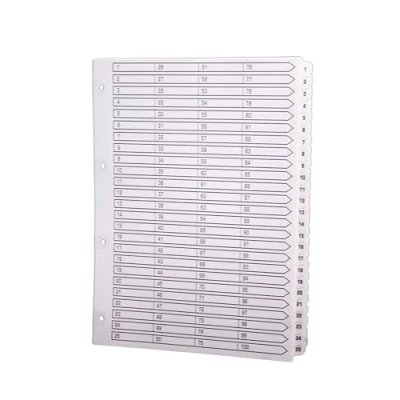 Image de Exacompta Réf. MWD1 100Z Carton de 2 Intercalaires en carte blanche 160g/m2 FSC® avec 100 onglets imprimés numériques 1 à et plastifiés Page d&#039;indexation imprimable Format classer A4