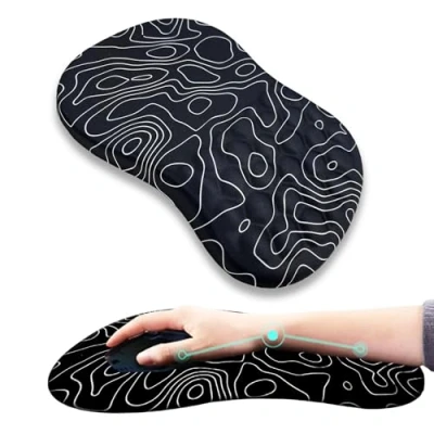Image de Tapis de souris ergonomique avec repose poignet, design massant, pour soulager les douleurs du canal carpien, mousse à mémoire forme, antidérapant, massage incliné (contour topographique)
